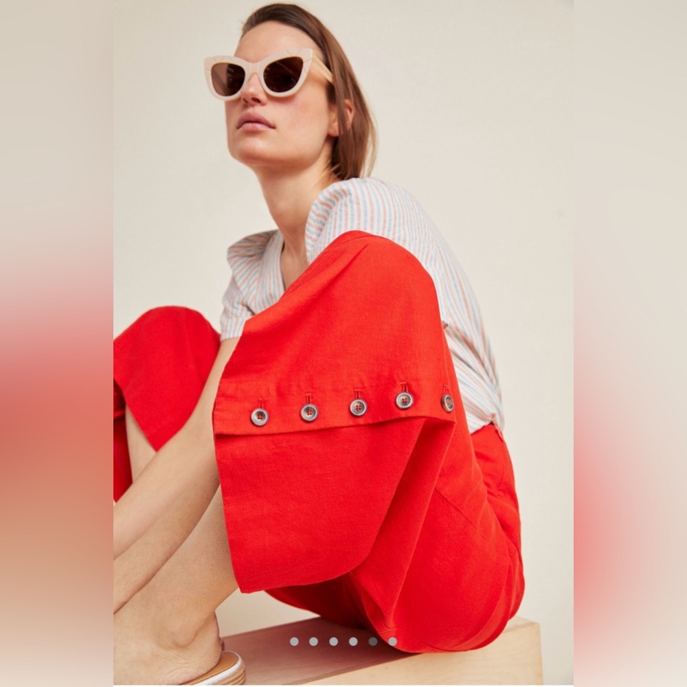 Anthropologie Bright Red Wide-Leg Pants 12 - Picture 8 of 10